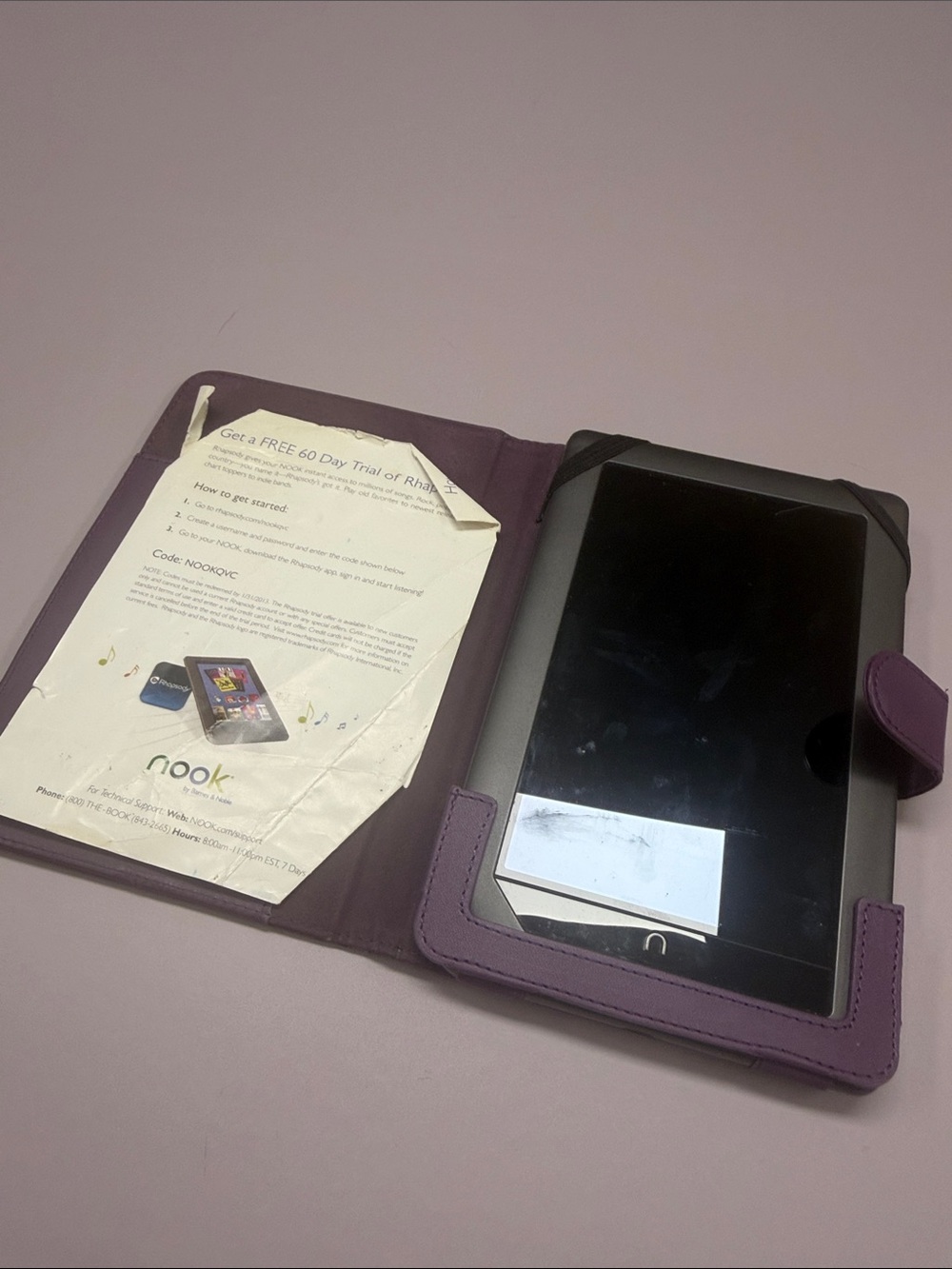 Barnes & Noble Nook in Purple Folio Case with Black Screen